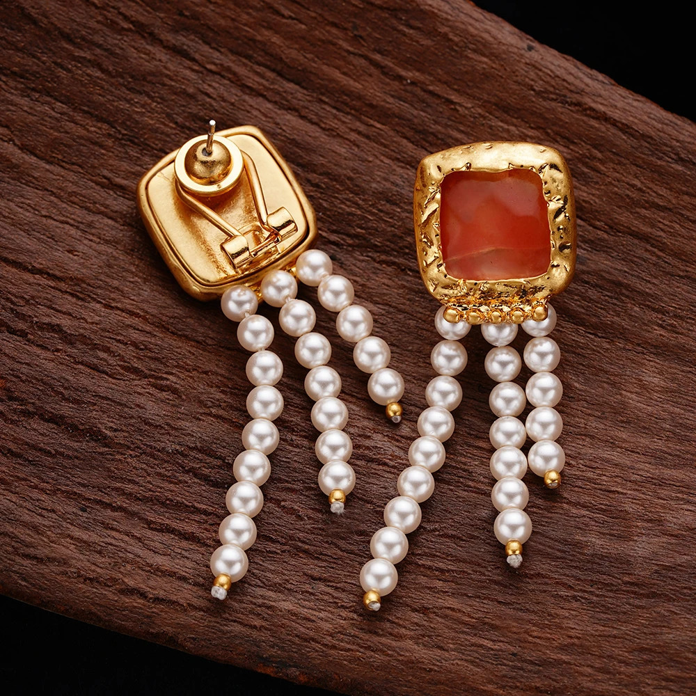 Wealthyboo Trend Metal Enamel lmitation Pearl Tassels Pendant Earrings For Women Elegant Party y2k Accessories 241105