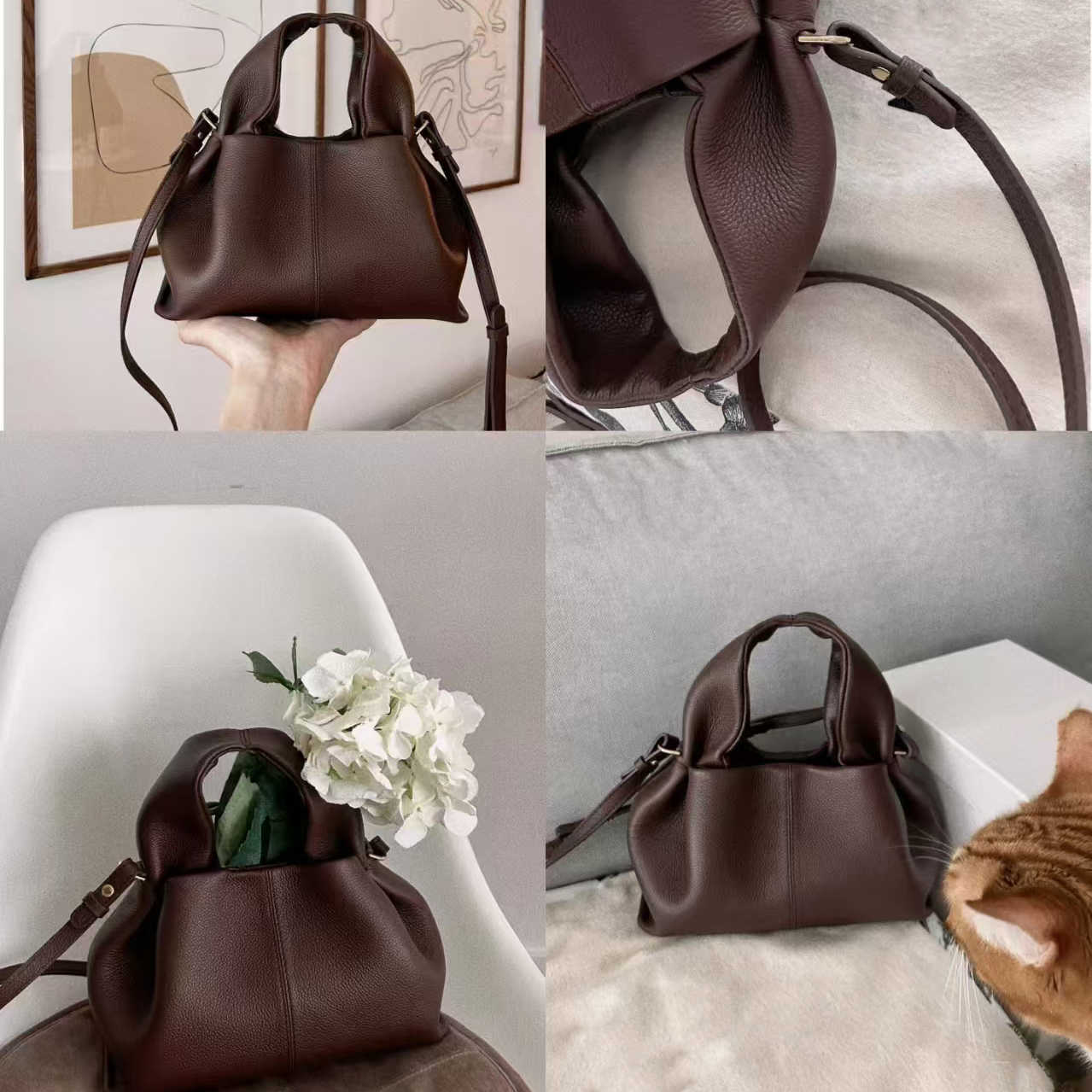Designer Bag genuine leather cyme Tote Bag Half Moon Cyme Bag Smooth Leather Shoulder Bag Tote Fashion polenebag leather Tonca Bag Purse Textured Leather Polen Bag