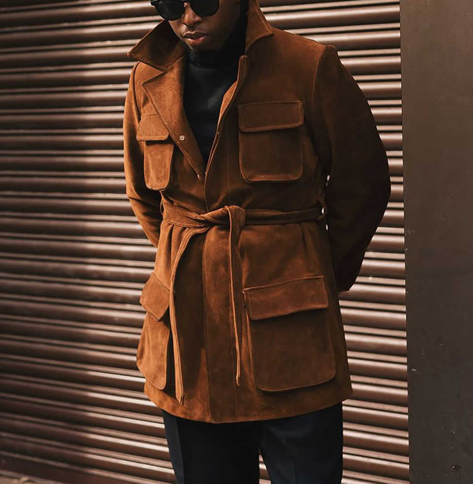 Stylish Men's Coat Notched Lapel Tailored Wool Blend Jacket Blazer Belt Chamois Autumn Winter Plus Size Windbreaker Custom Made Coat