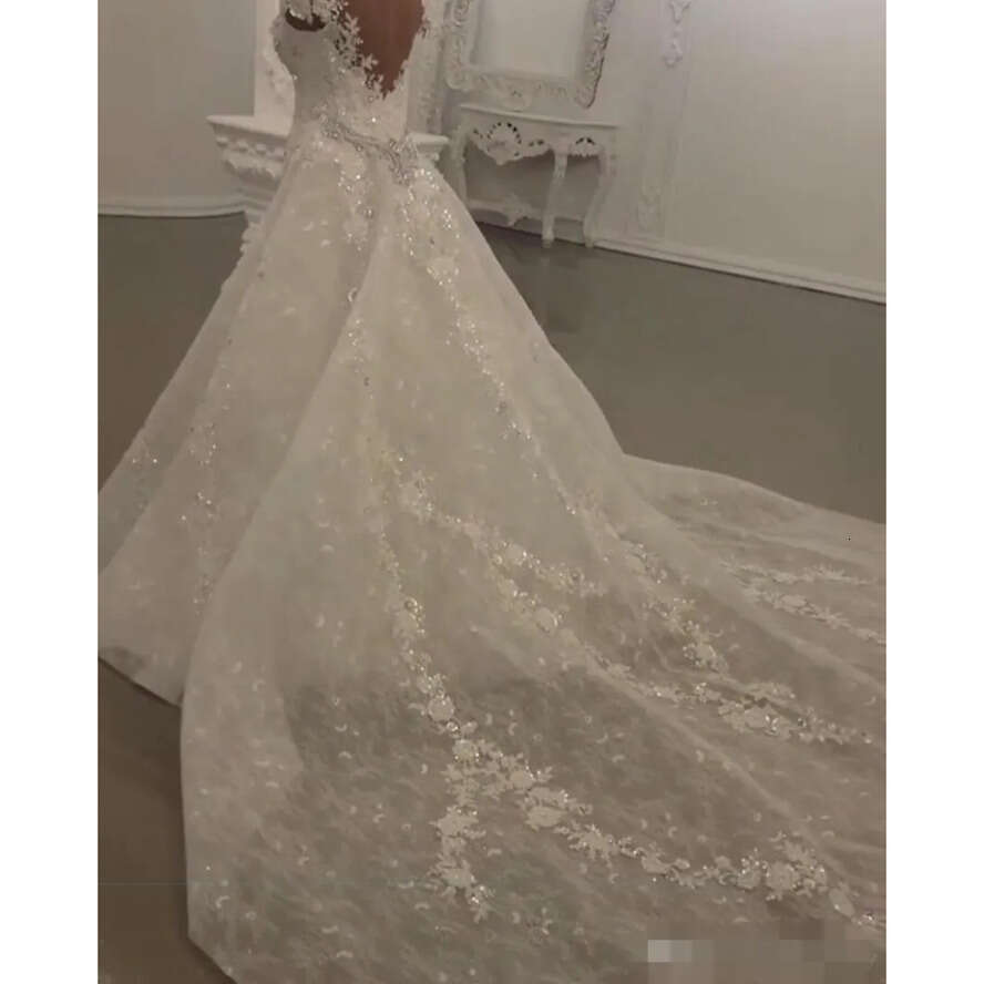 A E Mor Dresses Beading With Overskirt Pluning V Neck Sweep Train Lace Applique Custom Made Wedding Gown