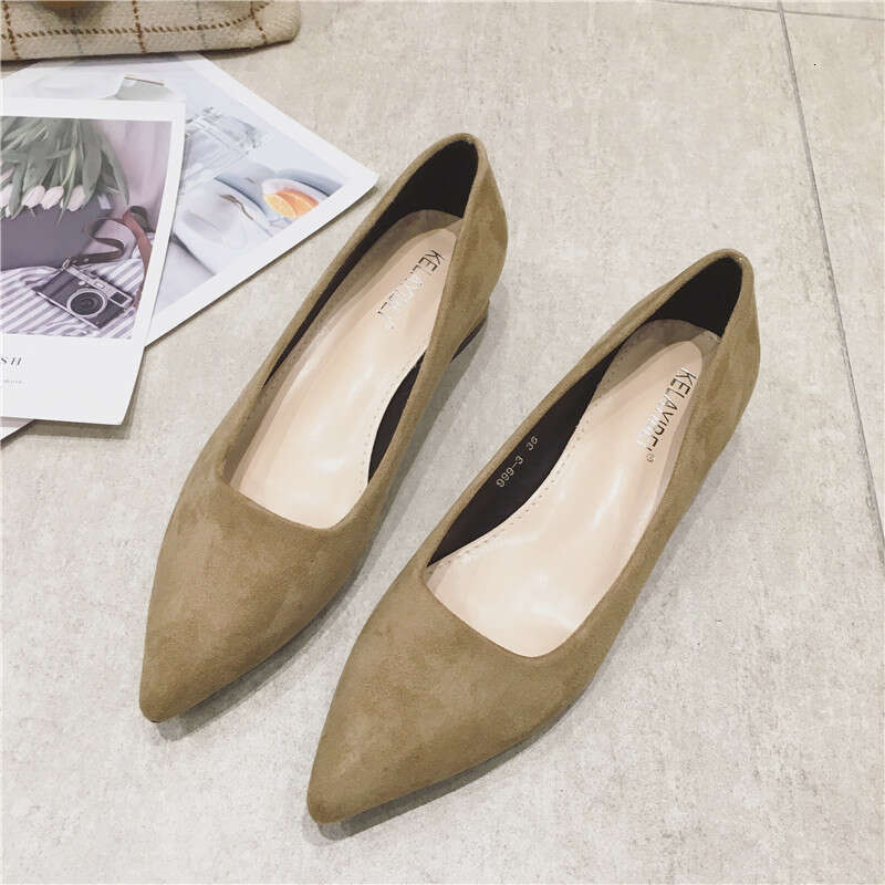 Korean High Heels 2023 Spring And Autumn Edition Suede Versatile Single Coarse Heel Professional Work Women's Black Shoes