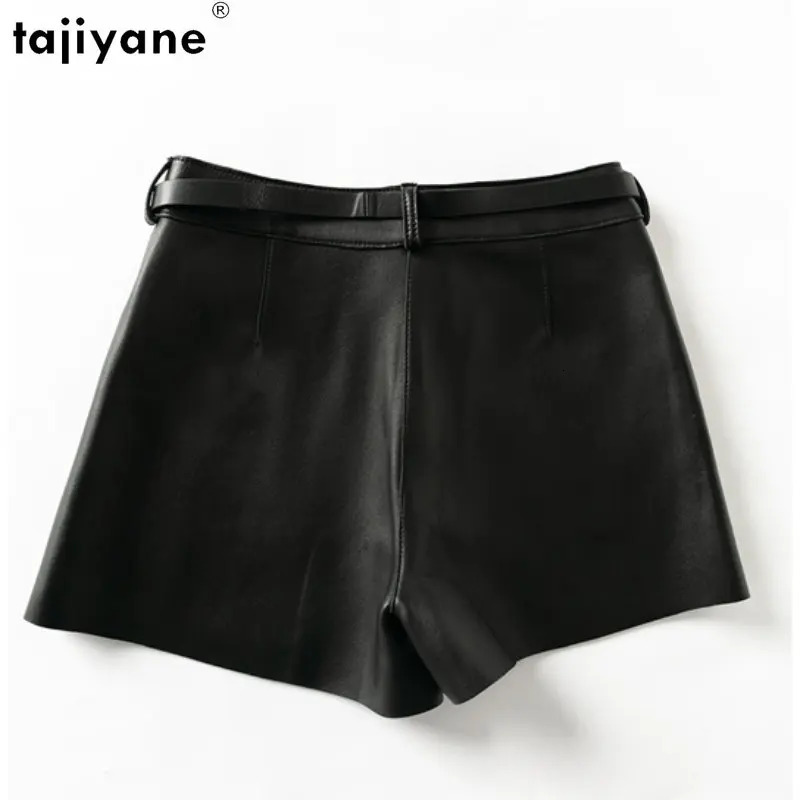 Tiyane Genuine Leather For Womens High Waist Real Sheepskin Pants Korean Style Slim Shorts Cargo Women Short SGG