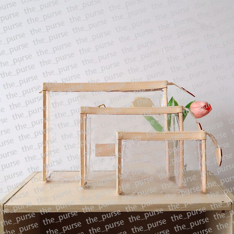 Sachets de toilette de mode Ensemble de 3pcs vendus avec emballage de boîte Vérite garniture en cuir avec sables clairs en PVC Sacs de cosmétique