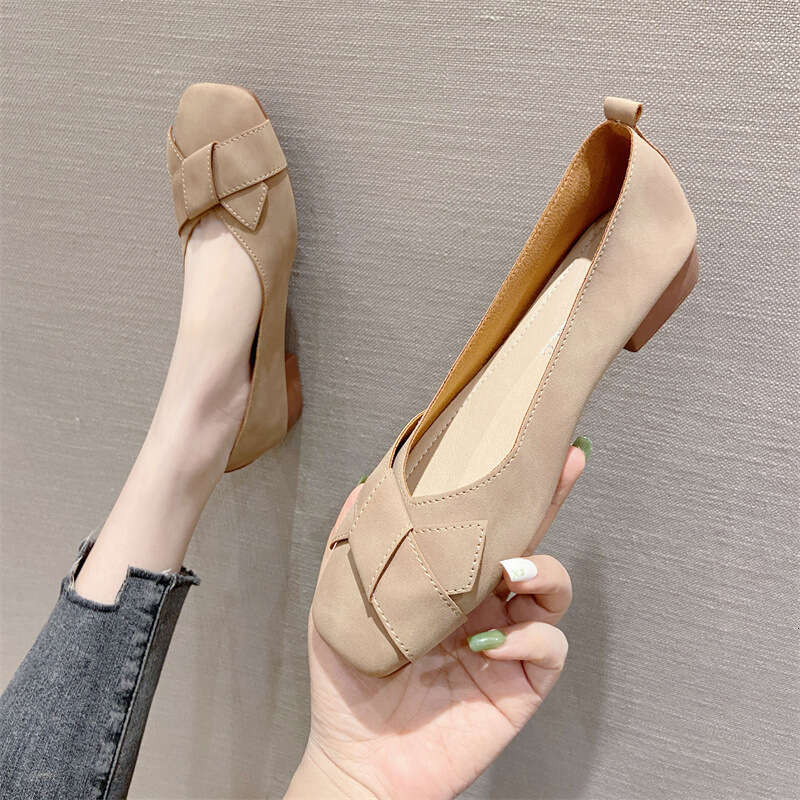 Short Heeled For Women 2023 Summer New Style Square Toe Shallow Mouth Grandma Thick Follow-Up Versatile Women's Soft Soled Shoes