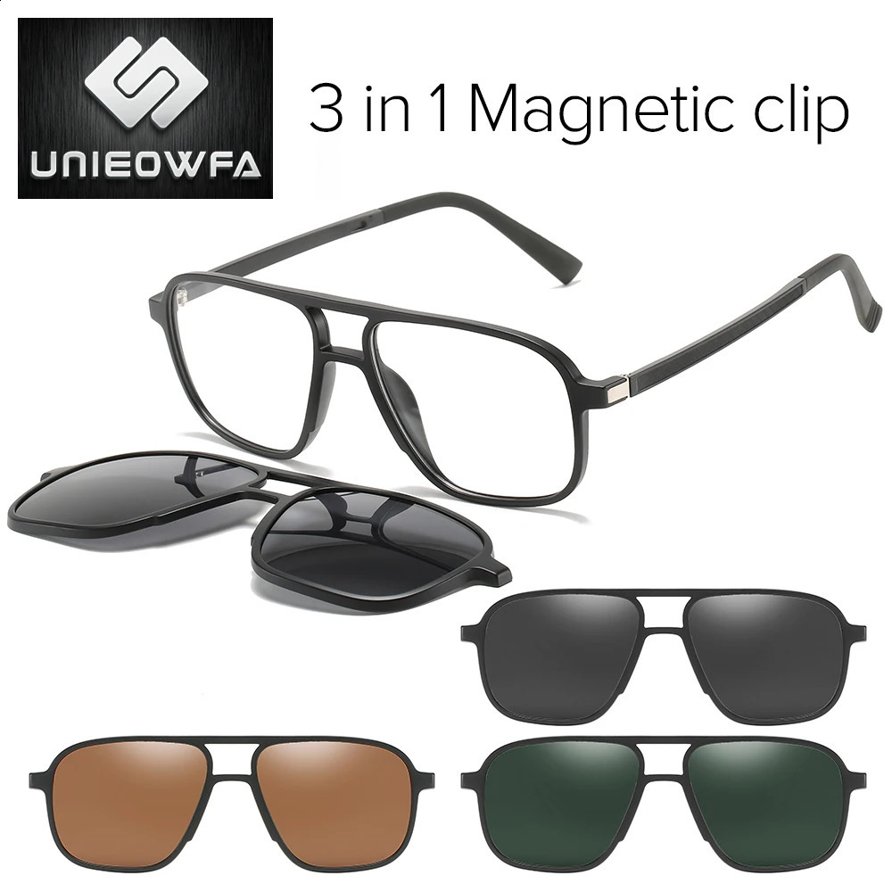 Polarized Magnet Clip On Glasses Frame Men Optical Myopia Eyeglasses Frame Prescription Black Magnet Clip On Sunglasses Male 241105