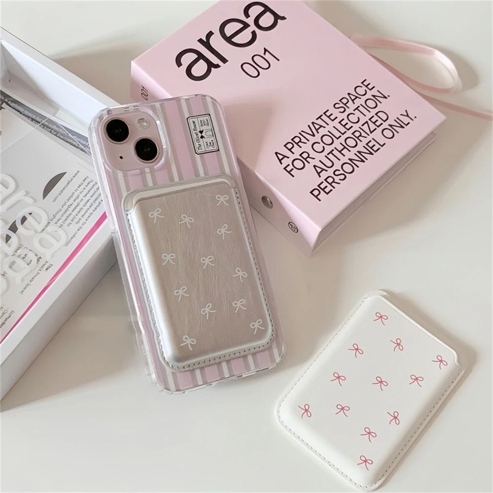 INS Korea Cute Bow Designer Magnetic Wallet Card Clip Phone Accessories