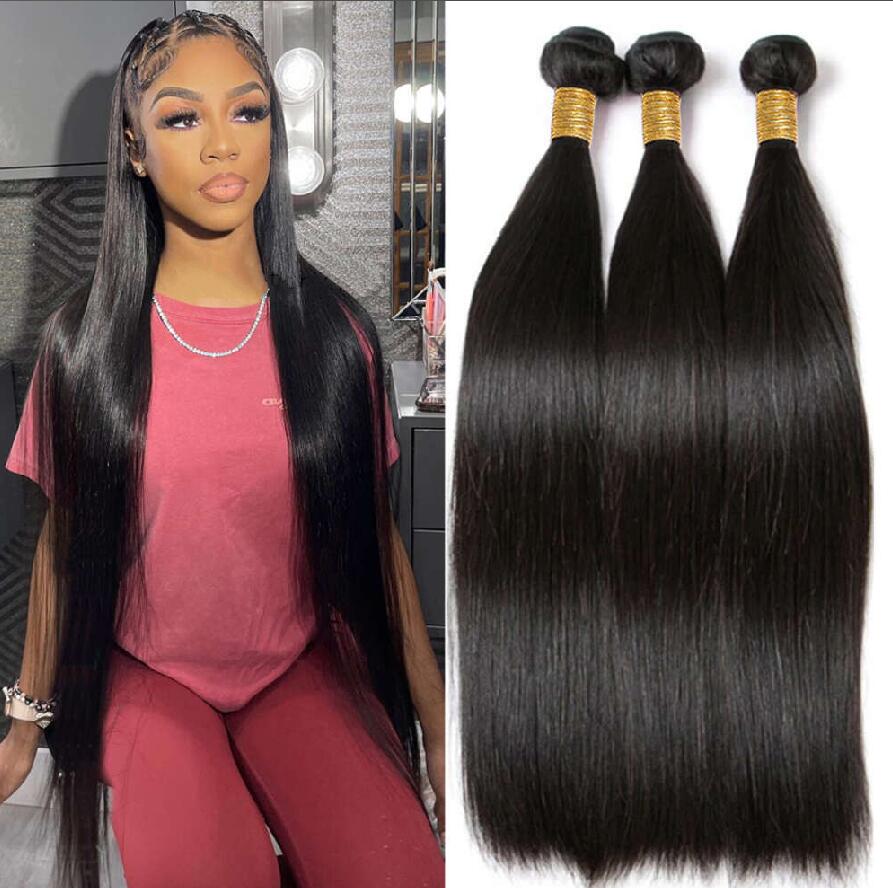 Bone Straight Bundles Long 30Inch Black Women Brazilian Remy Extensions Natural Color Human Wefts Hair Products