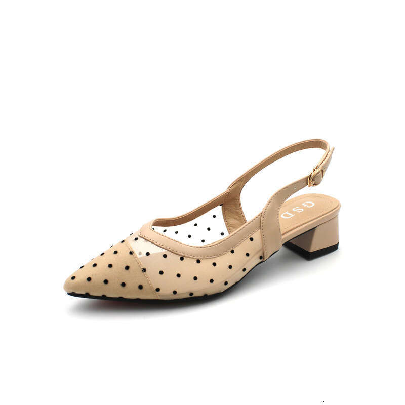 Mid Heeled Trend 2023 Spring/Summer New Item For Outerwear, Coarse Single Shoes, Pointed Shallow Mouth Breathable Sandals, Bag Head, Women's Shoe