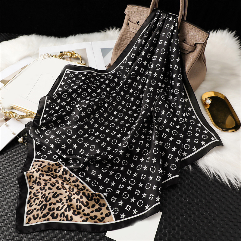 70x70cm Simple Presbyopia Floral Square imitate Silk Scarf Headband for Women Girls Fashion Handle Bag Scarves Paris Shoulder Tote Luggage Ribbon Head Wraps Gifts