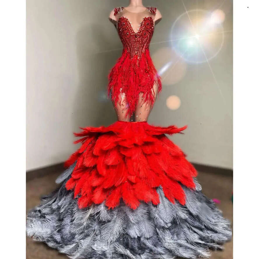 Arabic Ebi Urious Aso Mermaid Prom Dress Beaded Crystals Evening Formal Party Second Reception Birthday Engagement Gowns Dresses Robe De Soiree ZJ Es