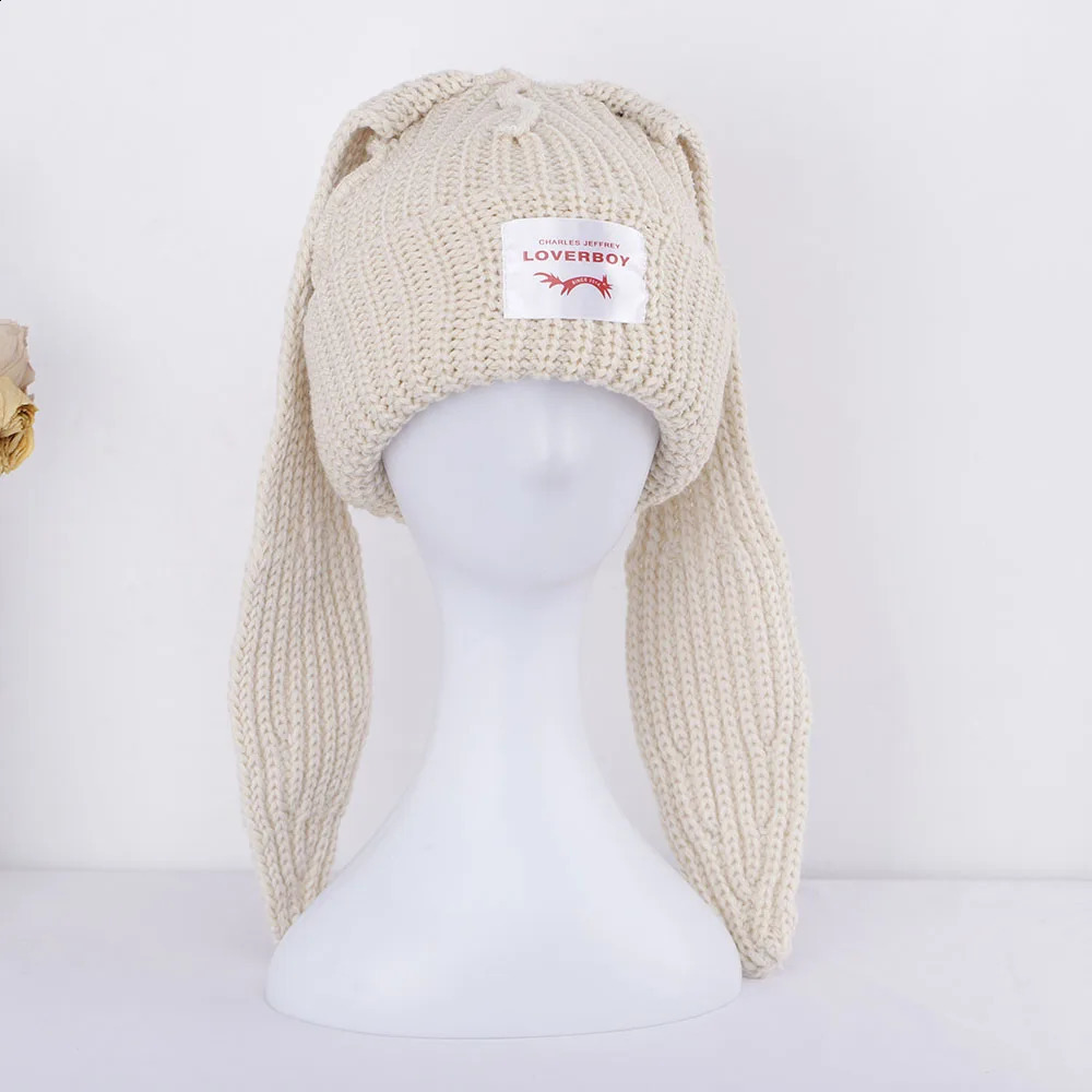 Winter Skullies Cute Women Long ears Hat Crochet Knitted Costume Beanie Hats christmas Gift Hiphop Cap 241105