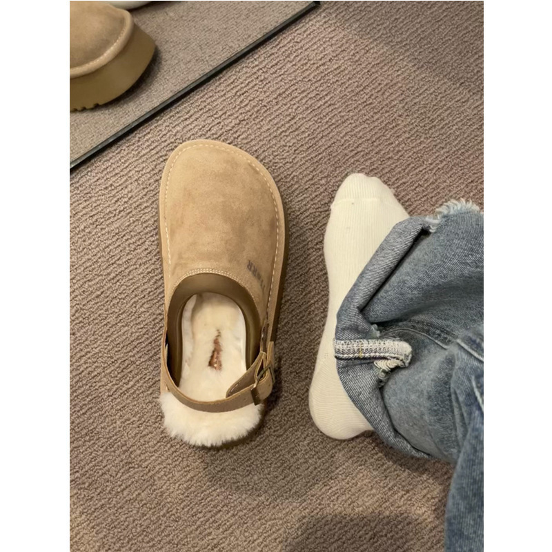 Designer Shoe Thick Soled And Plush Thick Boken Half Dragged Cotton Shoes For Women In The Autumn And Winter Of 2024, Suitable For Wearing Outside And