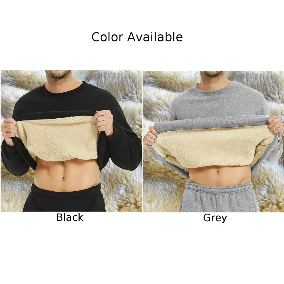 Winter Man Warm Fleece Lined T Shirt Thick O Neck Solid Color Basic Pullover Sweatshirt Thermal Underwear Tops Clothing For Men 241105