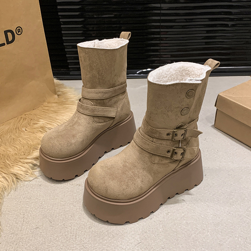 Thick Soled Flip Over With Plush Thickened Cotton Shoes.