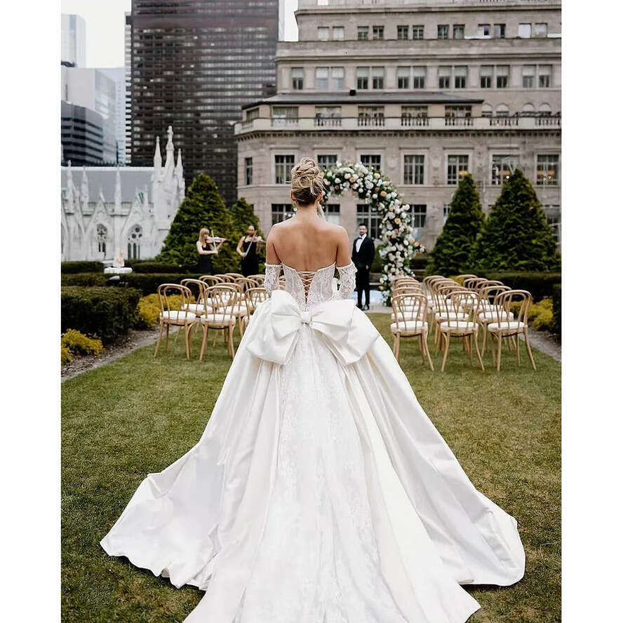 E Elegant A Wedding Dress Strapless Detachable Sleeve Lace Applique Bridal Gown Robe Saudi Arabic Vestidos De Novia Pplique Rabic
