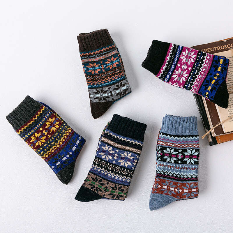 shanshi men socks Winter New Men's Rabbit Wool Thickened Thick Thread Octagonal Flower Ethnic Style Women's Socks