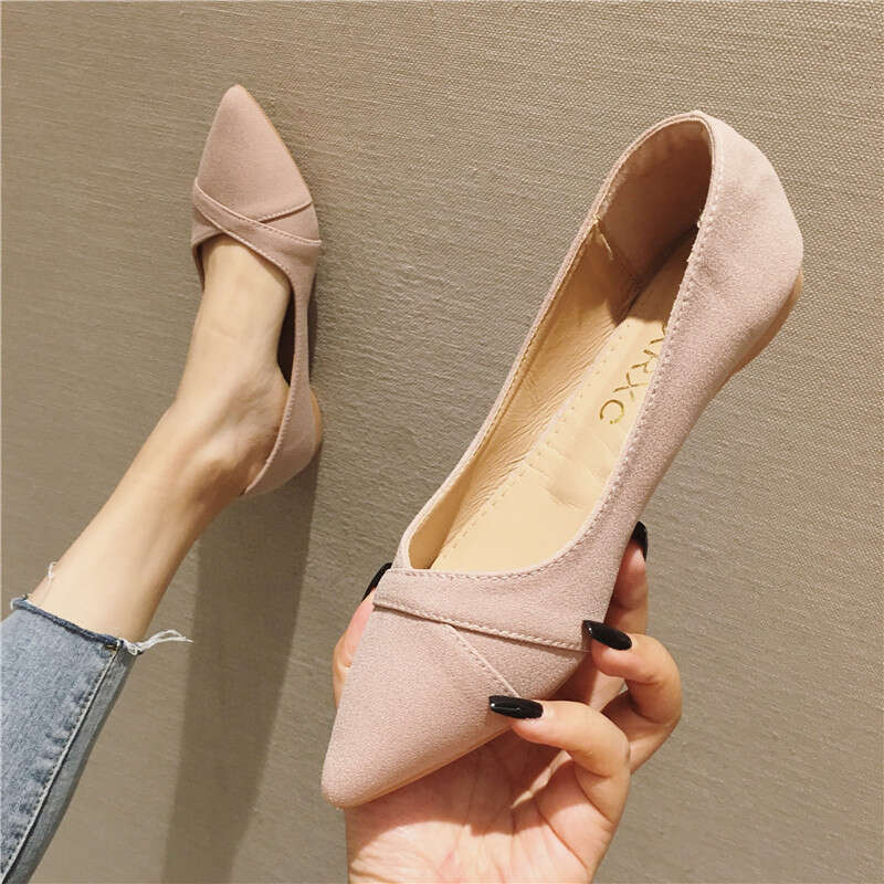 2023 Fashion Pointed Shallow Mouth Single Women's Black Professional Scoop Versatile Soft Flat Bottom Large Work Shoes