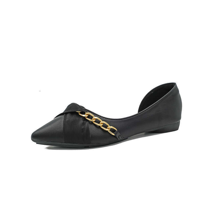 Spring Summer New Shallow Mouth Pointed Flat Bottom Side Empty Soft Leather Scoop Fairy Style Gentle Temperament Paired With Skirts And Single Shoes