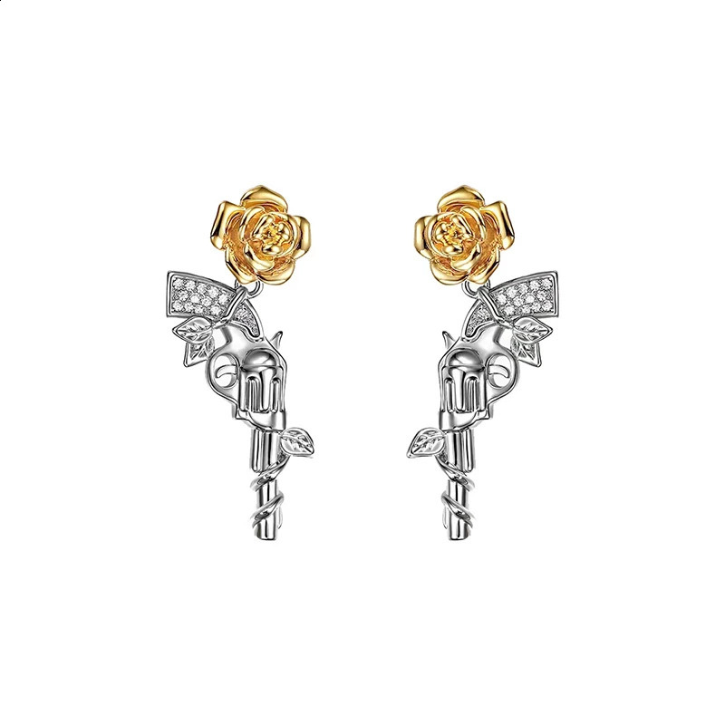 Gold Rose Flower Stud Earrings Gothic Gun er Jewelry Ear Piercing Y2K Accessory Fairy Grunge Earing Trend In Gift 241105
