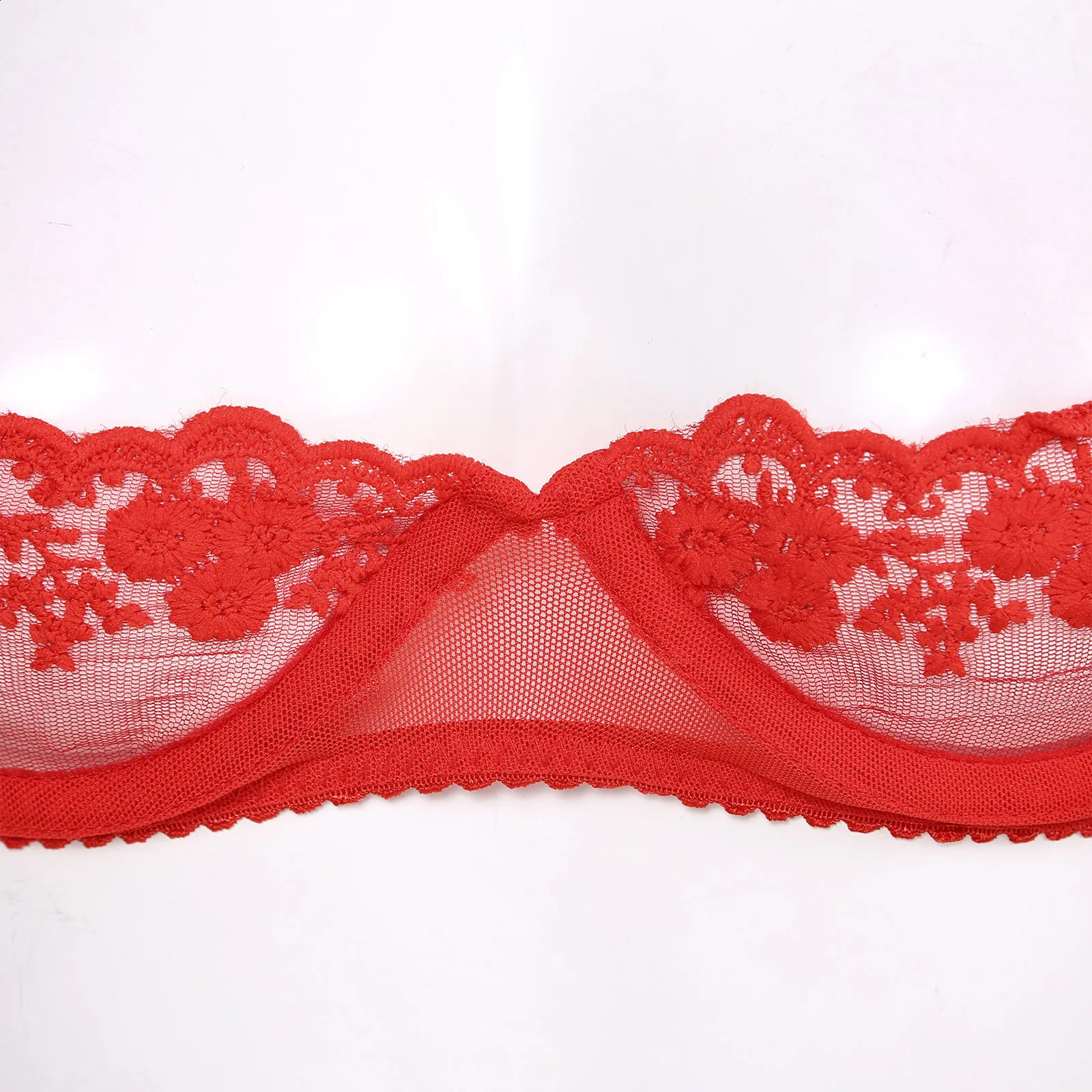 Ultrathin Bra Brassiere Sexy Underwear Plus Size Half Cup Transparent Underwired Women Lingerie White Lace Bras Hollow out 241105
