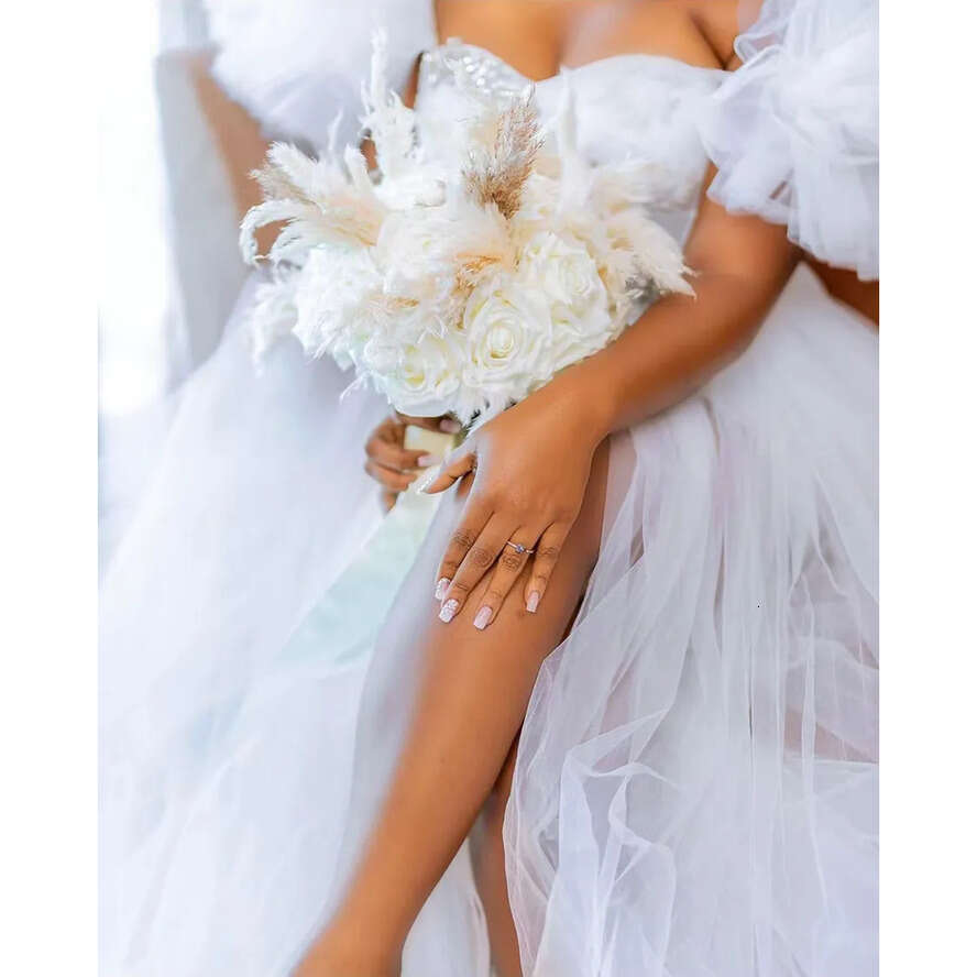 Ebi Arabic Aso White Bride Robes For Wedding Sweet Hear Tlong Sleeve A E Tulle Lace Ruffles African Women Bridal Shower Dresses Morning Robe Frican