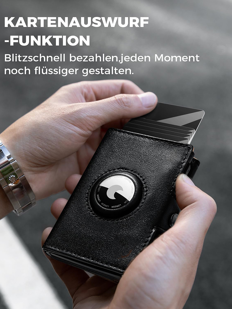 Retro Genuine Leather Automatic Card Bag Positioning Tracker Cowhide Money Case With Pull-out Metal Aluminum Card Box