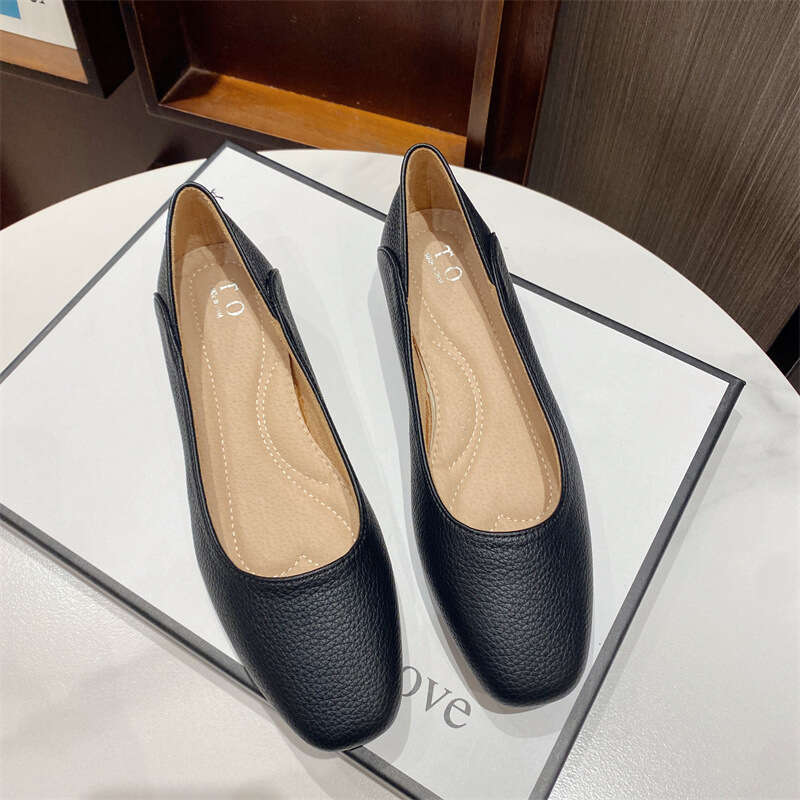 Square Toe Low Order For Women, Spring 2023 New Korean Version, Shallow Mouthed, Simple, Soft Leather, Comfortable, Niche Scoop Shoes