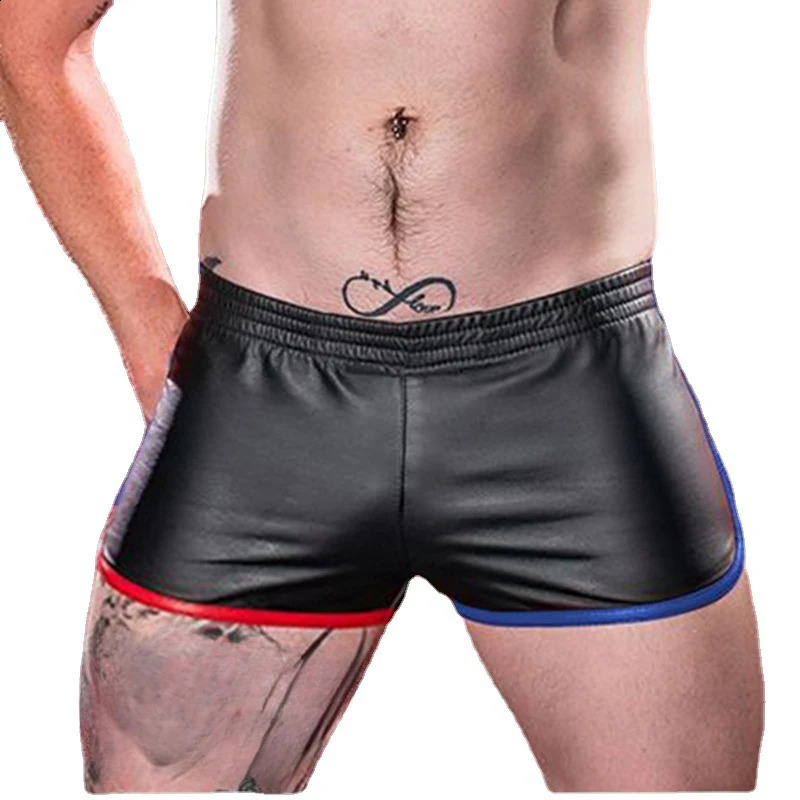 Male Faux Leather Gym Sports Shorts Retro Gay Adult Boxer Fetish Underwear Exotic Lingerie Elastic Sexy Underpant Mens Pants 241105