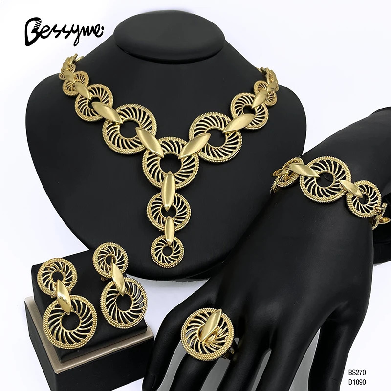Unique Italian 18k Gold Plated Jewelry Set er Women Necklaces Jewelry Two Tone Party Accessories 241105