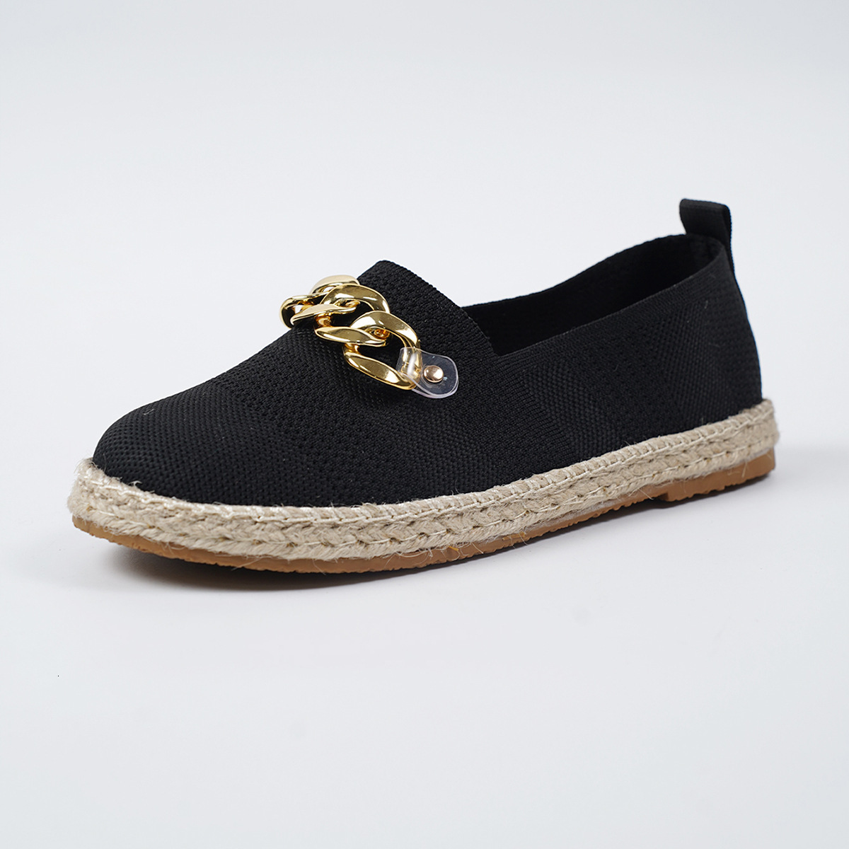 Autumn and winter new metal flat bottom breathable casual single shoes for women, plus plus size hemp rope fly woven one foot lazy shoes for women