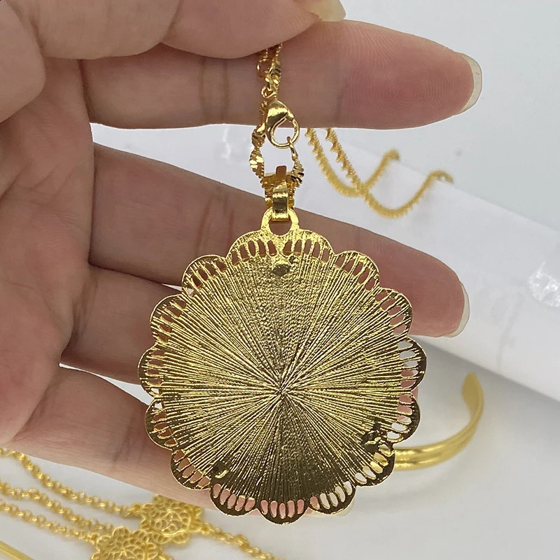 4 pieces/batch Ethiopian gold necklace Dubai jewelry set Habesha earrings ring pendant bracelet Arab African bride jewelry 241105