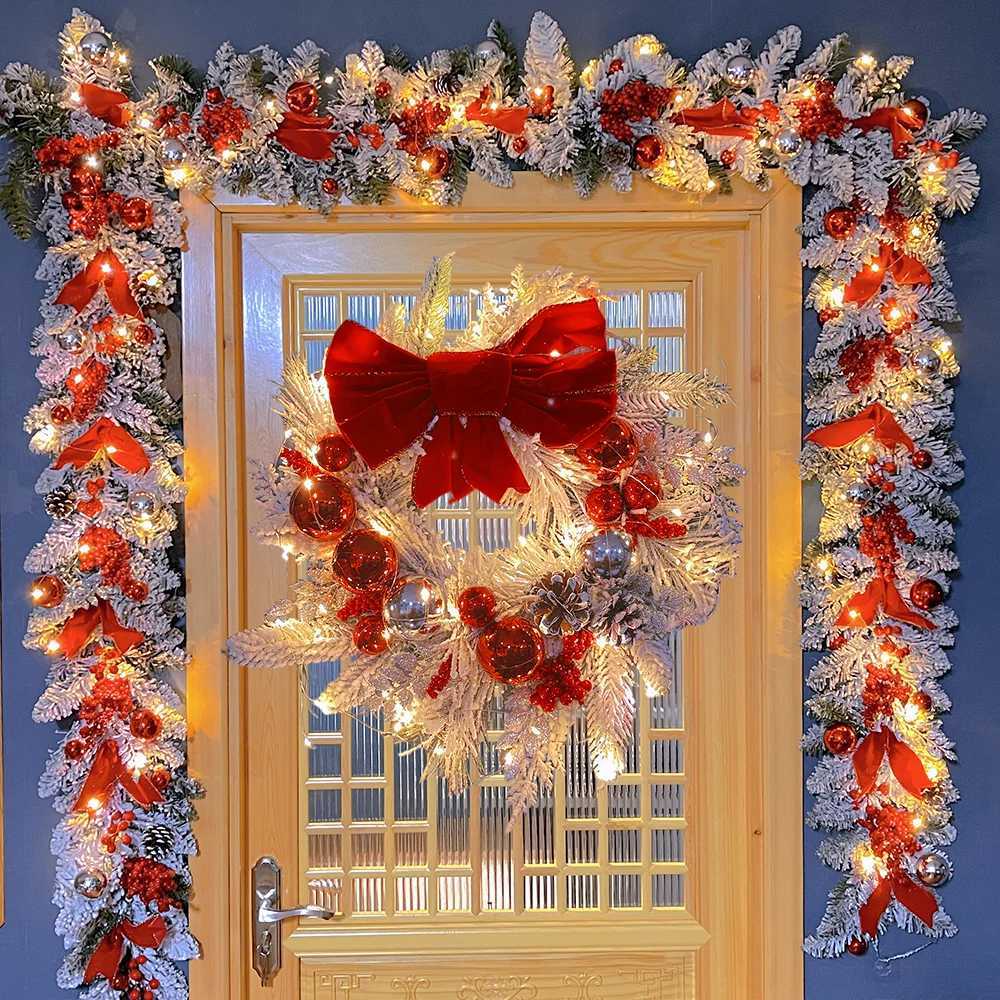 Christmas Wreath For Front Door Red Ball Ornaments Hanging Door Wreath Window Decor Home Party Navidad Christmas Decoration 2024XJ241029