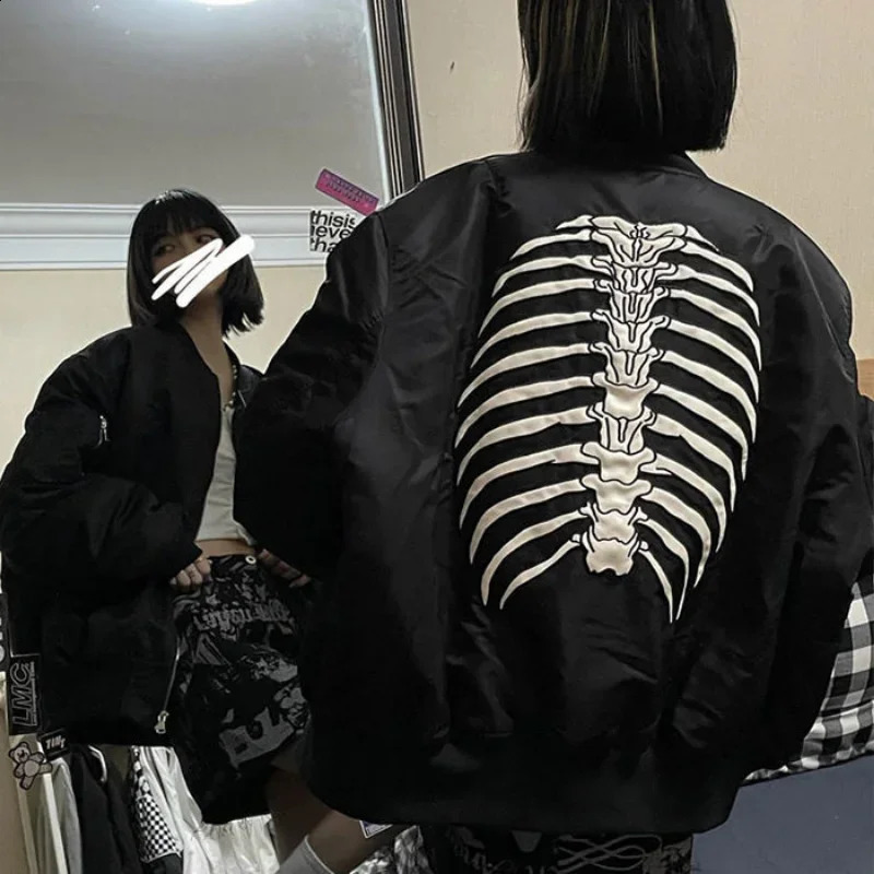 Autnmn Vintage Jackets Bomber Jacket Women Black Gothic Harajuku Grunge American Baseball Couple Cool Outerwear 241105