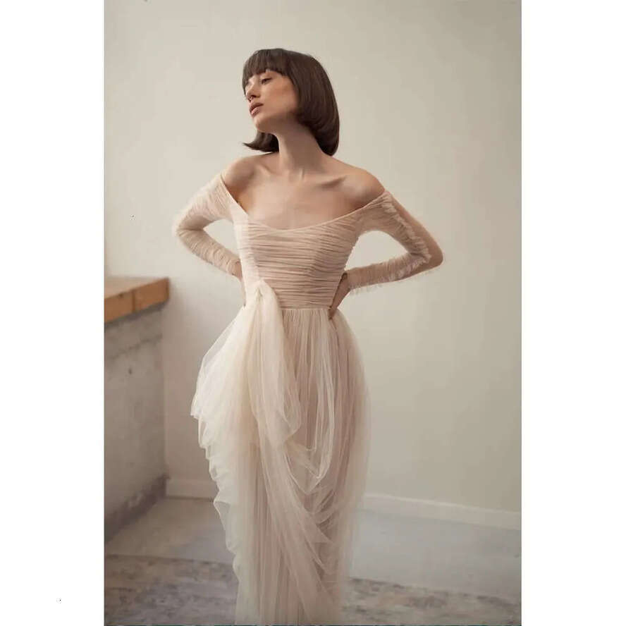 Wedding Modest E Tulle A Dresses Elegant Ruffle For Women Off The Shoulder Backless Bridal Reception Gowns Robe De Mariee