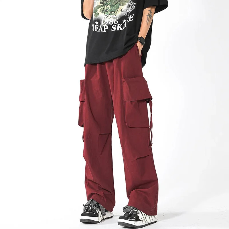 Oversize American Style LooseFit WideLeg Red Cargo Pants For Men And Women Trendy Street Dance That Drag 241105