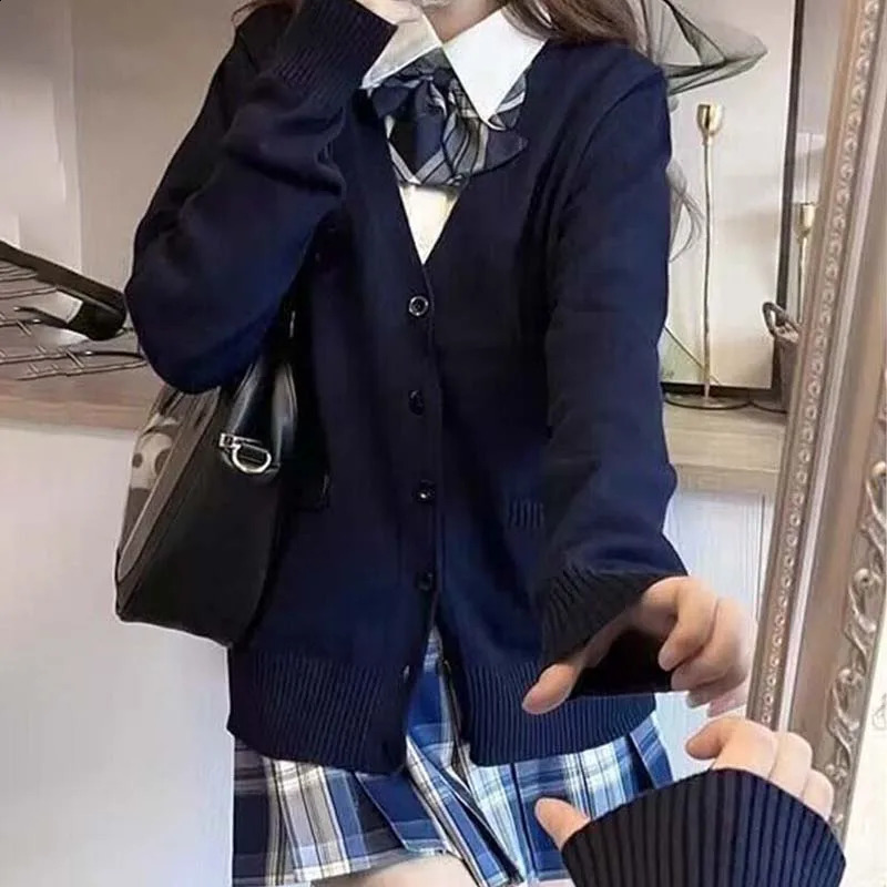 Sweet Wind Sweater Spring and Autumn Vneck Cotton Knitted Academy Style JK Uniform Cardigan Student Girl Role Play 241105