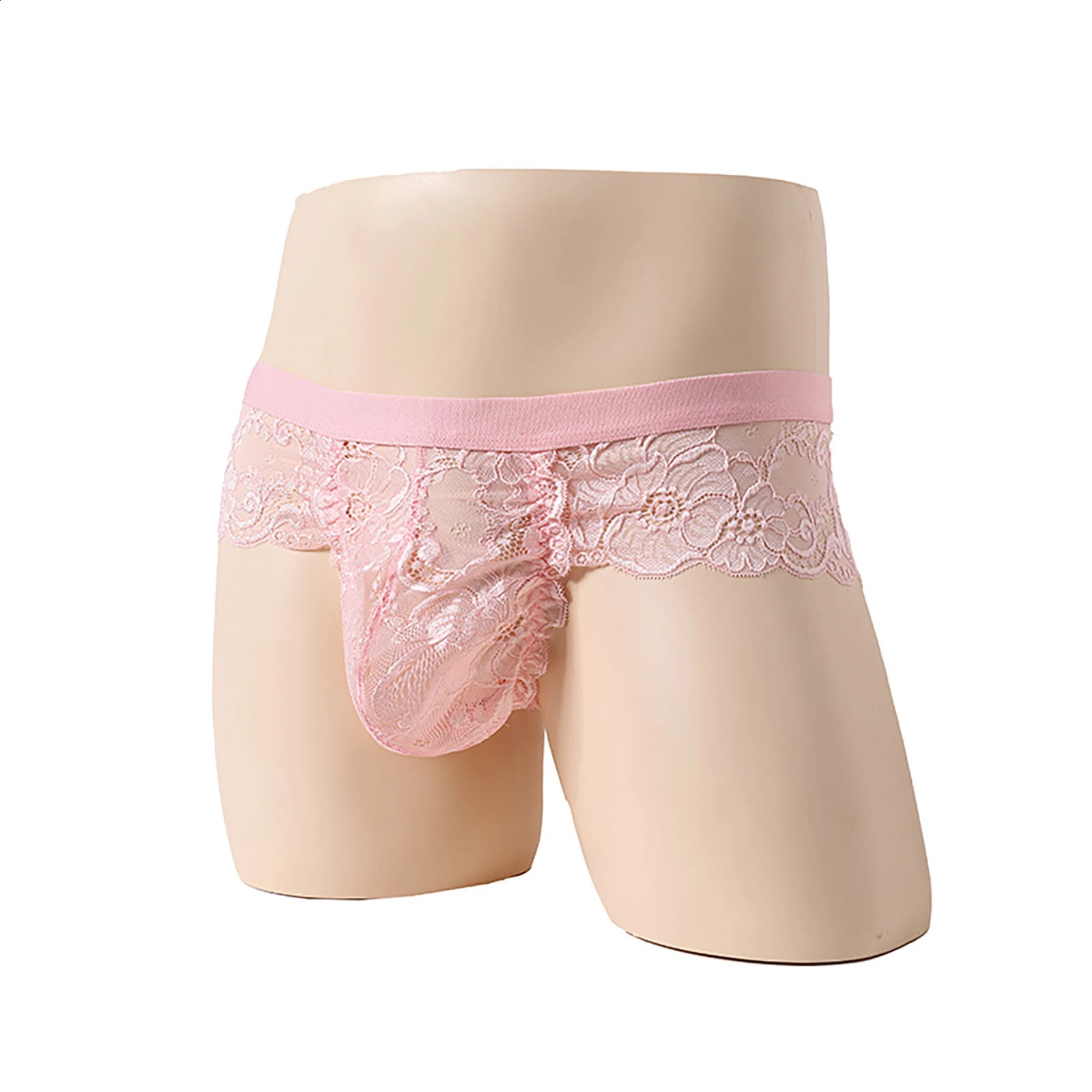 Sexy Mens Lace See Through Thongs Lingerie Underwear Low Waist Bulge Pouch Flower Embroidery Underpants Erotic Briefs 241105