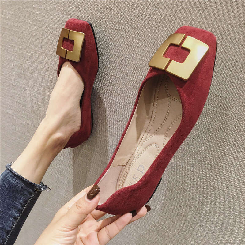 Korean Version Soft Soled Women's 2023 Spring New Versatile Ladies' Suede Square Toe Shallow Mouth Flat Sole Follow-Up Shoes For Women