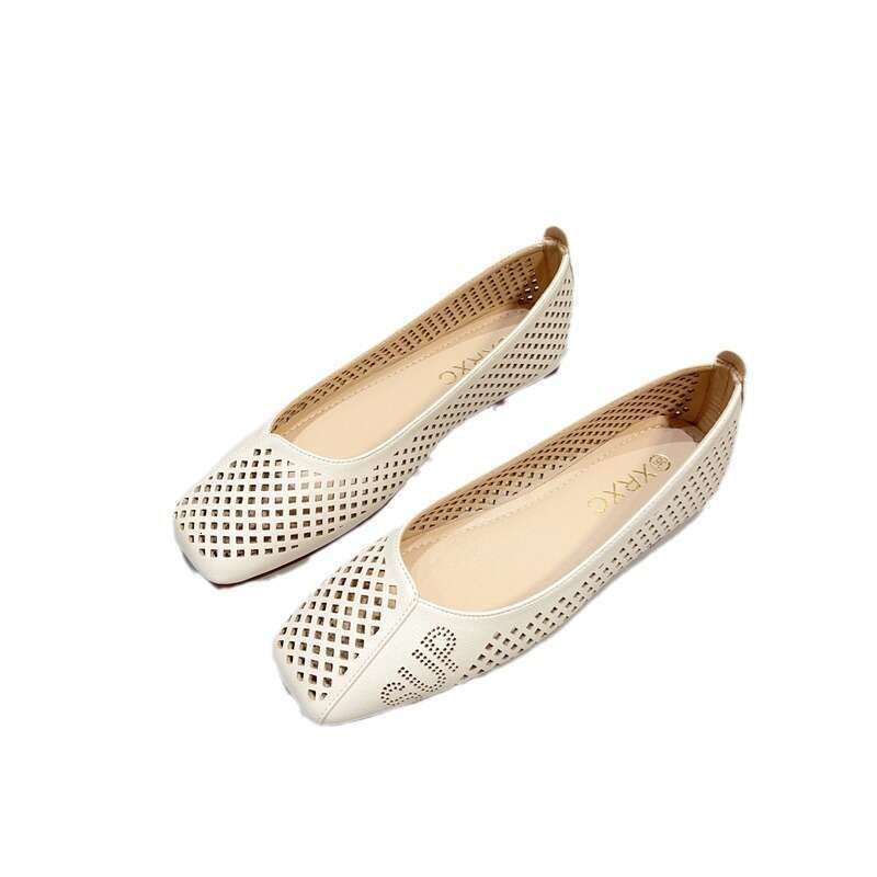 Wind Hollow Square Toe Flat Single Summer Korean Version New Versatile Soft Sole Scoop Shoes Breathable Hole Sandals For Women