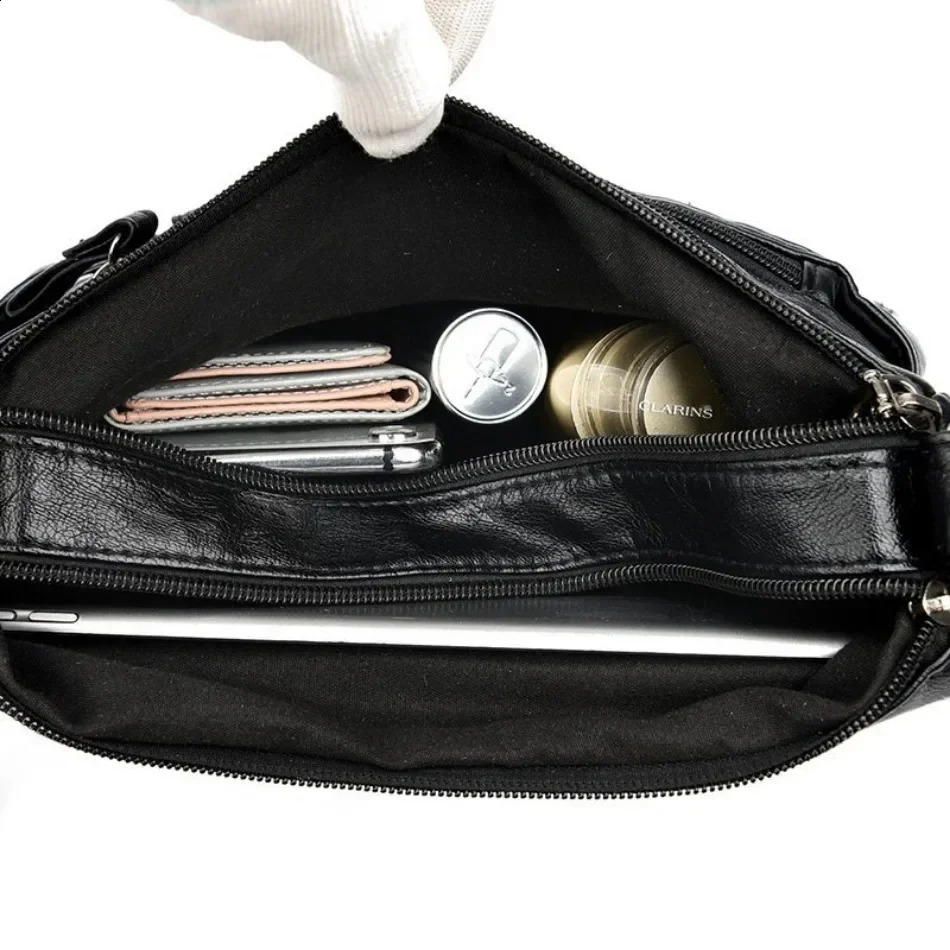 Fashionable soft leather cross body bag casual womens multi pocket messenger bag retro shoulder handbag 241105