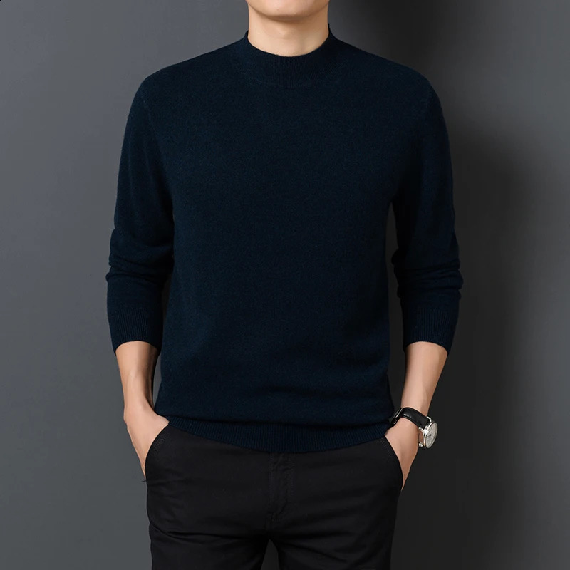 Mens Sweater Solid Color Warm Comfortable Long Sleeved Pullover Long Sleeved Mock Neck Sweater 241105