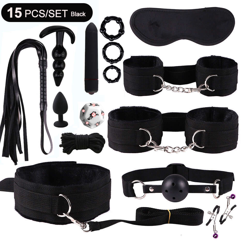 Bed Bondage Set BDSM Kits Exotic Toys For Adults Games Leather Handcuffs Whip Gag Nipple Clamps Women Sex Products