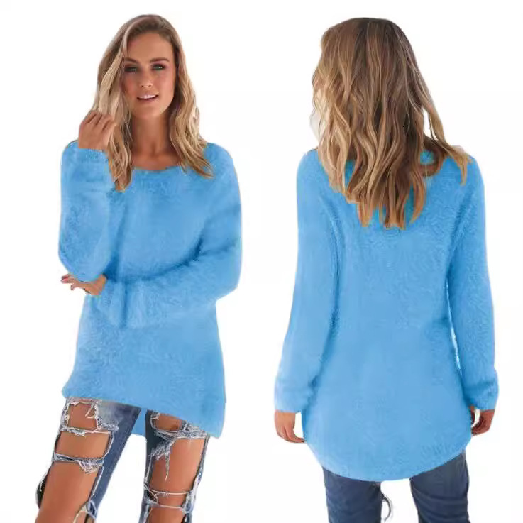 Autumn Winter Fashion Solid Color Long Sleeve Women's Sweater Vintage Sweater