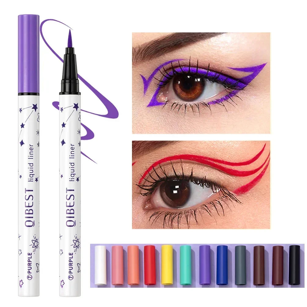 12 Colours Colourful Eyeliner Liquid Waterproof Matte Liquid Eyeliner Pen Long Lasting Green Yellow Purple Blue White Eye Liner 241104