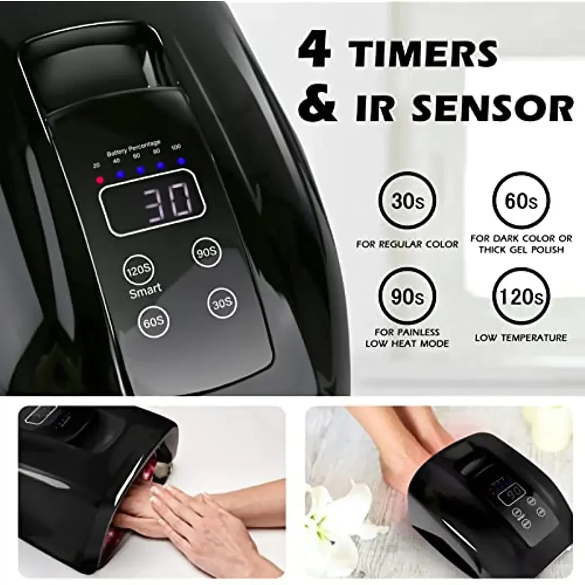 90W Rechargeable Nail Lamp with Mirror Bottom Cordless LED Light for Acrylic Nails Manicure Machine Wireless Nail UV LED Lamp 241104