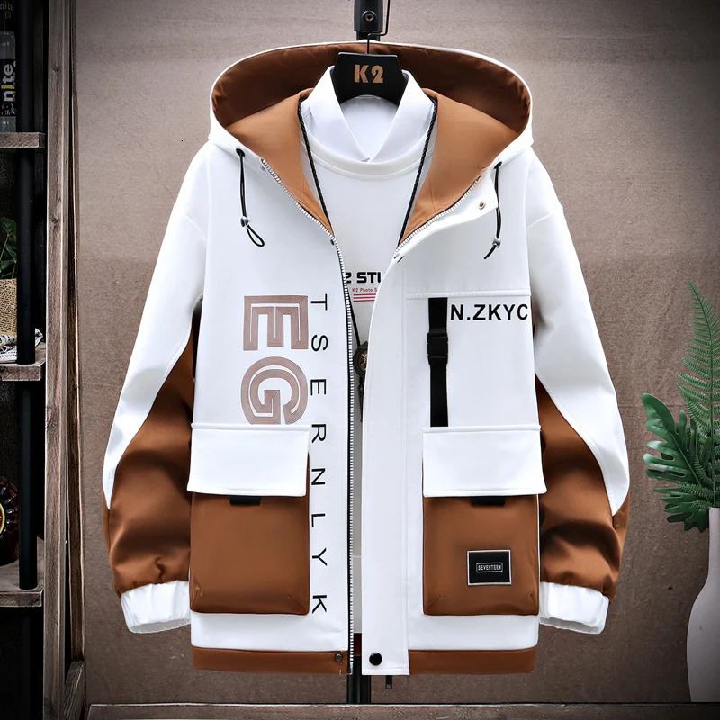 Mens spring autumn casual hooded jacket patch work warm jacket mens high-quality clothing size 4XL direct 241104