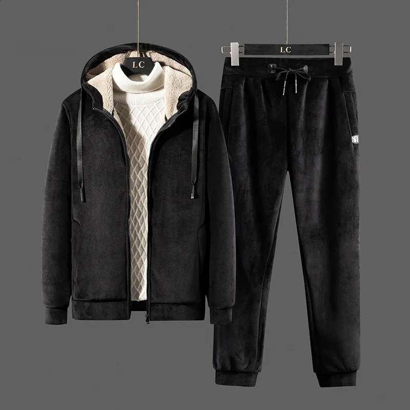 Prowow Winter hoodie set for men with thick gold wool sportswear autumn and winter lamb wool two-piece set 241105