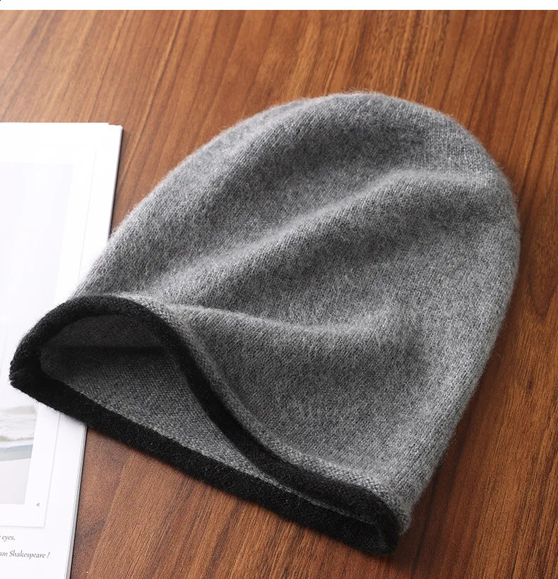 Soft Waxy Cashmere Hat Spring And Autumn Mens Womens High Ear Protection Rolled Edge Knitted Baotou 241105