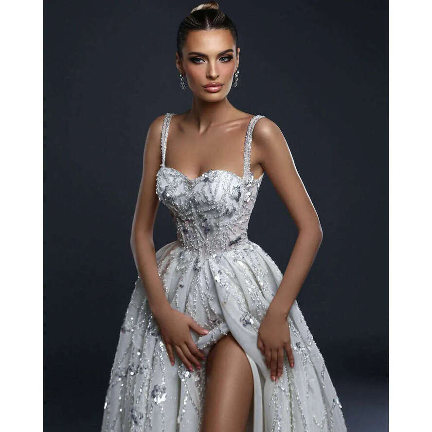 Sleeveless Elegant A E Strapless Wedding Dress With Exquisite Beadwork And Sparkg Sequins For Bride S Special Day