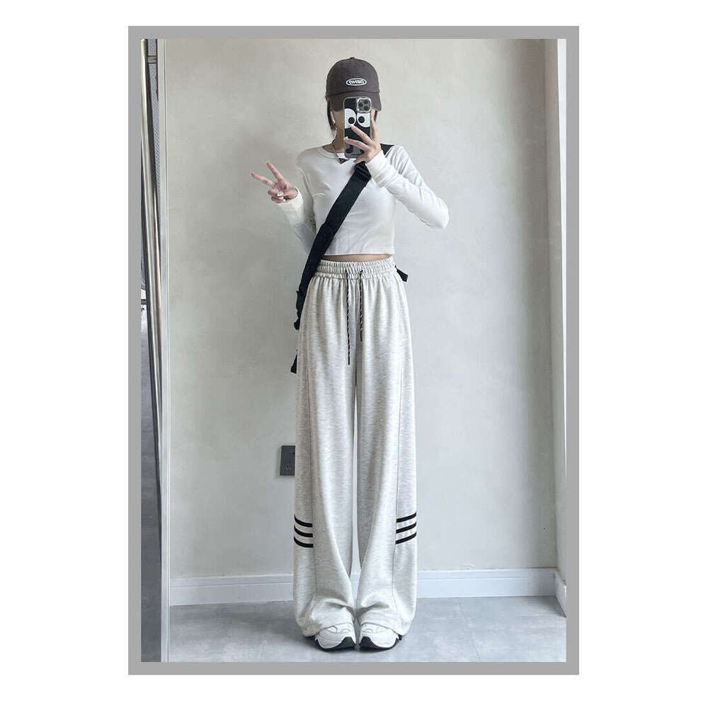 shanshi three stripes pants Side panel three bar casual for women spring autumn, new student Korean version sports straight leg pants in white, gray, 